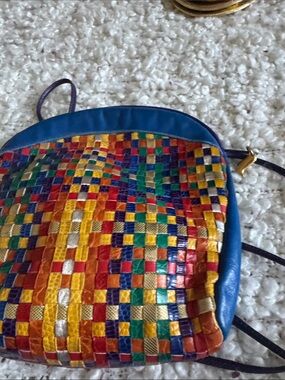 Vintage SHARIF Rainbow Woven Leather Crossbody Bag Made in USA 80s 90s